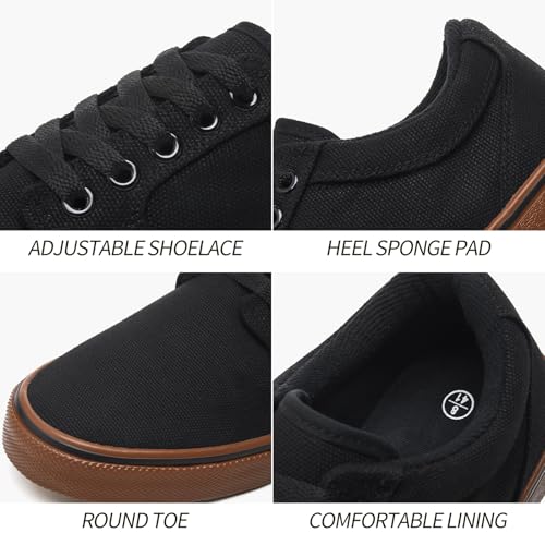 Image of BENPAO Mens White Casual Shoes All Black Fashion Sneakers for Men Low Top Lace Up Canvas Shoes