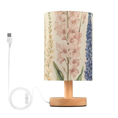 Delphinium - Lámpara LED de noche rosa beige con enchufe, lámparas de mesa para niñas, oficina en casa