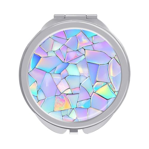 Image of Pastel Rainbow Glass Shards Compact Mini Mirror Double-Sided Pocket Makeup Mirrors Ultra Portable for Purses and Travel