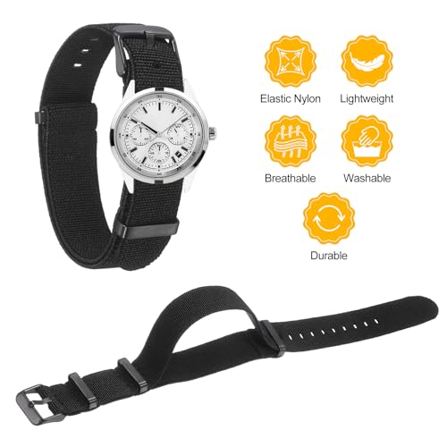 sourcing map Elastic Nylon Watch Band 22mm One-Piece French Watch Strap Waterproof Replacement Wristwatch Strap with Black Buckle for Men Women, Black - Image 2