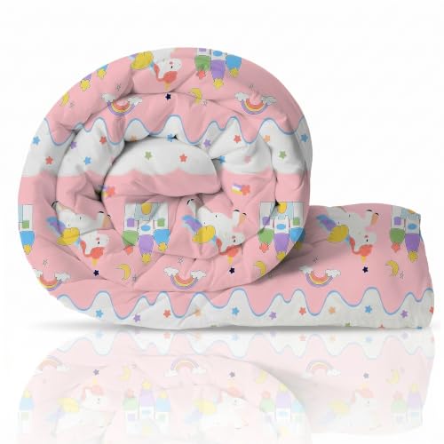 Image of Filymore Star Unicorn Comforter for Kids Girls - Cute Cartoon Print 300 TC Single Bed Blanket, Microfiber Dohar for Boys & Girls | Soft Kids Winter & Summer Quilt | 60x90 Inches (Peach)