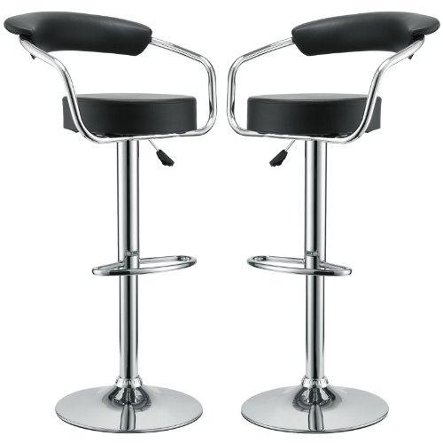 Modway Diner Vintage Modern Faux Leather Upholstered Two Adjustable Swivel Bar Stools In Black #TOP11