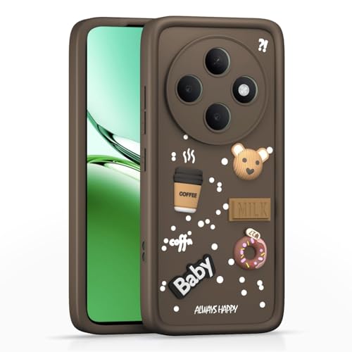 Image of Bintage CASE Cute Fun Taddy Cartoon 3D Ball Bear Milk Cake Coffee Silicon Case Full Body & Camera Protection Back Cover Compatible for Oppo F31 Pro 5G - Brown