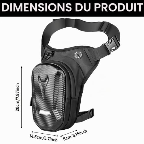 Sac de jambe de moto - Étanche - À coque rigide - Pour homme et femme - Multipoches - Sac de cuisse - Sac banane de moto - Sac de jambe pour la randonnée, l'équitation, la pêche (noir) – vue 2