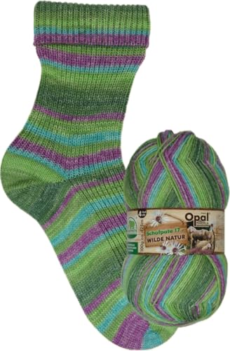Opal Sockenwolle Schafpate 17 Wilde Natur, 100g, 425m Lauflänge, Nadelstärke 2-3, 75% Schurwolle/25% Polyamid, Waschbar 40° (11592 Buchenwald)