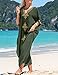 Bsubseach Gold Embroidery Long Kaftan Dresses V Neck Caftan Dress Beach Cover Ups for Women Army Green