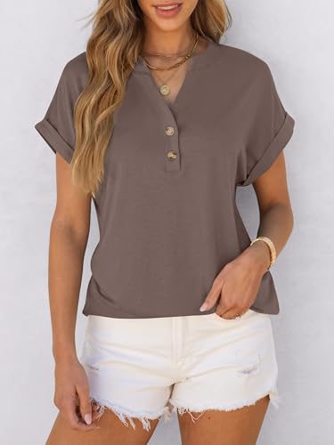 Image of ANRABESS Womens Short Sleeve Henley Tops V Neck Dressy Casual Blouses Summer Trendy Tee Shirts 2026 Vacation Fashion Clothes