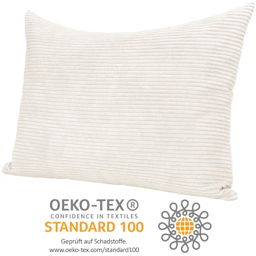 Selfitex XXL Breitcord Sofakissen 60x80 cm, Couchkissen mit Füllung und Bezug, edler Cord Stoff, extra weich und dekorativ, modische Breit Cord Optik, superweiche Kissen, Moderne Farben (Beige)