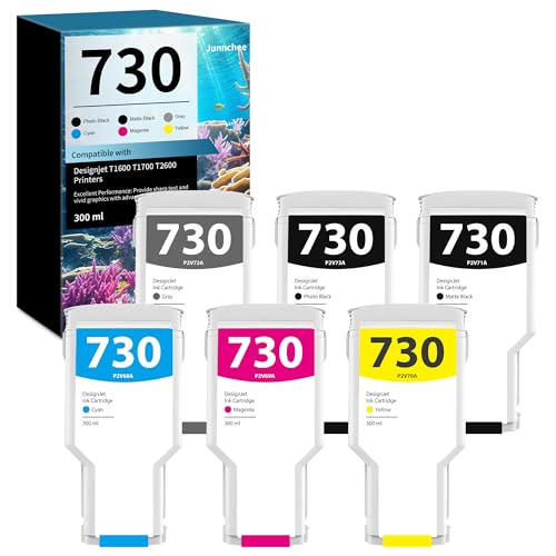 730 Ink Cartridge 300ml Designjet T1600 T1700 T2600 Ink Cartridges Replacement for HP 730 Ink Cartridge Matte Black/Photo Black/Cyan/Yellow/Magenta/Gray P2V71A P2V73A P2V68A P2V70A P2V69A P2V72A