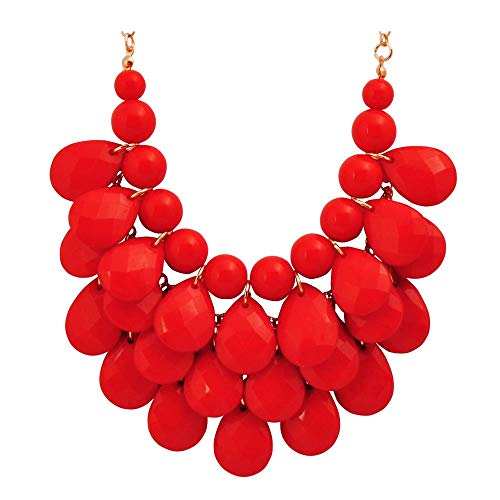 Jane Stone Fashion Floating Bubble Necklace Teardrop Bib Collar Statement Jewelry for Women (Red)