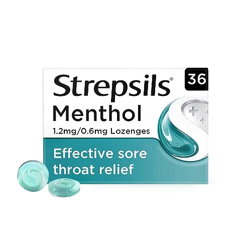 Strepsils Menthol Sore Throat Relief, 36 Throat Lozenges Total, Sore Throat Relief, Soothes Sore Throat, Fast Acting, Works Up to 2 Hours, Dual Action, Antiseptic, Sore Throat, Medication