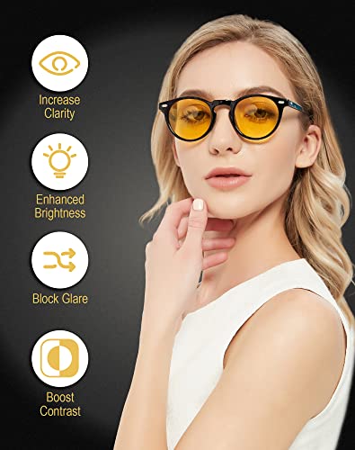 LVIOE Night Driving Glasses Ultralight Round Yellow Polarized Night Vision Glasses Ideal for Low Light Conditions LN5762