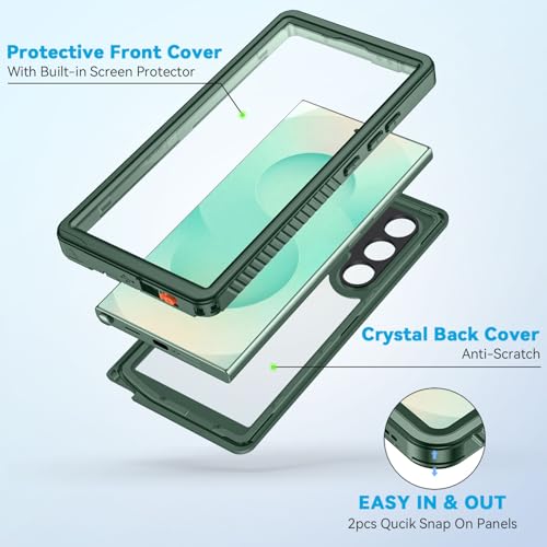 Image of Lanhiem for Samsung Galaxy S25 Ultra Case, IP68 Waterproof Dustproof, Built-in Screen Protector, Rugged Full Body Shockproof Protective Cover for Galaxy S25 Ultra 5G 6.9 Inch, Green