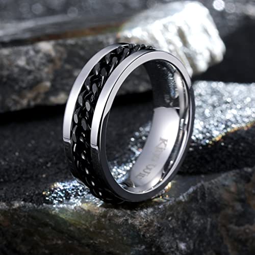 Image of King Will Black /Blue Stainless Steel 8mm Rings for Men Center Chain Spinner Ring, Size 7-14
