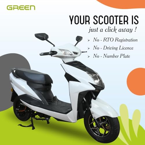 Image of Green Invicta Low Speed Electric Scooter Non RTO 80KM Range Lithium Battery with Portable Charger (White)