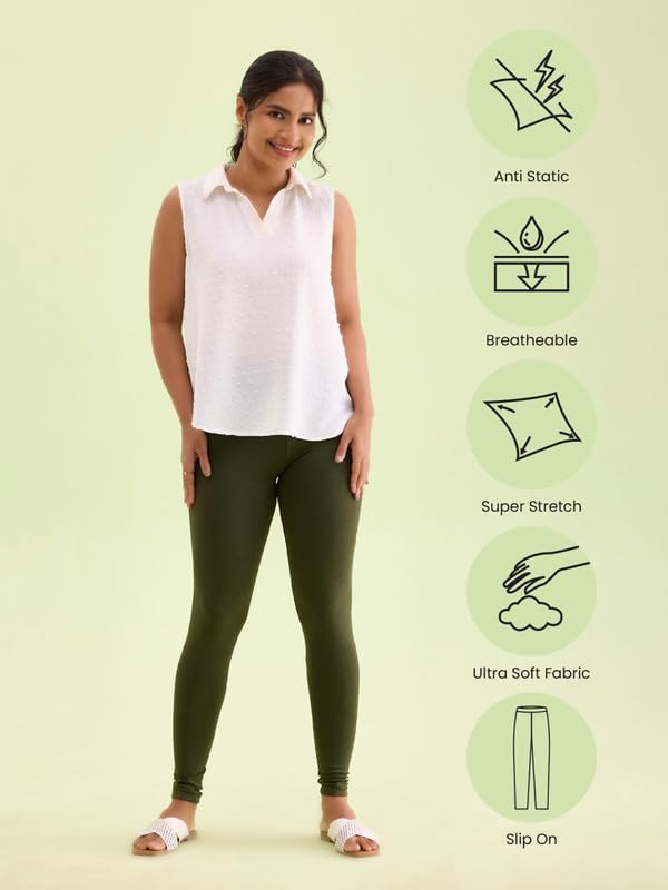 Image of GO COLORS Soft Cotton Stretch Ankle Length Leggings for Women | Breathable