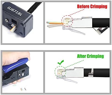 VCELINK Gen2 RJ45 Pass Through Connector Cat7 Cat6A Network Plug Shielded Gold Plated for Installation Ethernet Cable Cat7 Cat6A 8P8C with Load Bar and RJ45 Boots Cover 10Pack Black