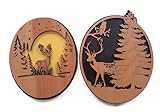 Rustic Deer & Owl Wall Art Set – Handmade Layered Wood Cabin Décor – Woodland Hunting Lodge Decorations – Small Wall Hangings 7x5” & 6x5” – Nature Lover Gift