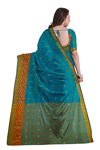 Image of Pothys Women's Blue Art Raw Silk Saree With Blouse Piece (B7222 Blue)