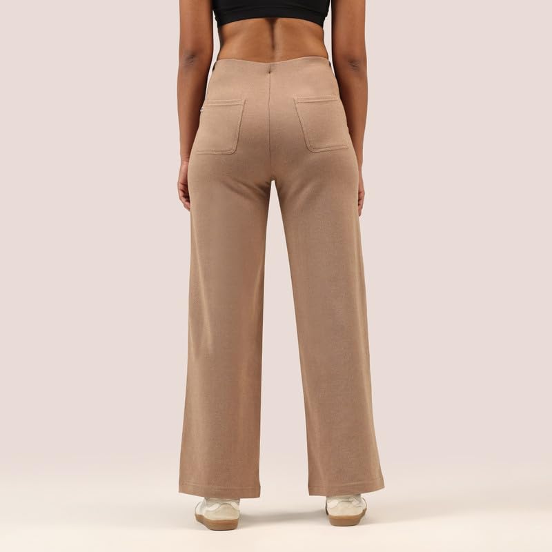 Image of BlissClub Womens Work-to-Wine Twill Wide Dart Pants Insanely Breathable Elasticated Waistband 2 Pockets Mock Fly | Wide Silhouette Stylish Pleats