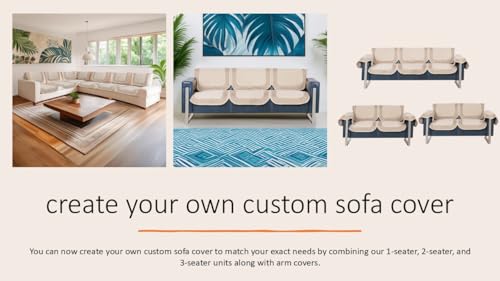 Image of Premium Chenille Woven Anti-Slip 7 Seater Sofa Cover | L-Shape Sofa Seat Protector for Living Room | Durable & Stylish Slipcover - Beige 3D