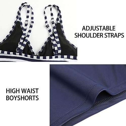 Genfien Tankinis Traje de Baño Mujer Push Up Swimwear Beachwear Bañador de 2 Piezas Mujer con 2 Tirantes Ajustable Estampado Floral para Playa Vacación Natar Boyshort Bañador