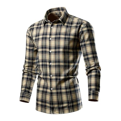 Generisch Camisa de traje para hombre, a cuadros, manga larga, corte regular, algodón, sin planchado, camisa de negocios, para bodas, ocasiones formales, camisa de manga larga, Blanco, XL