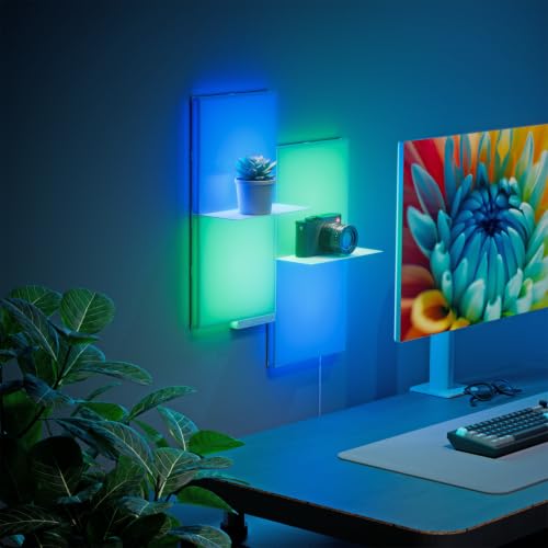 Image of Nanoleaf Blocks Smart LED Wall Light Panels, Squares 4PK with 2 Shelves