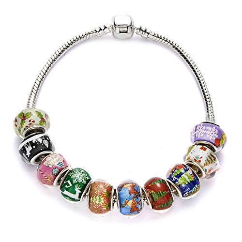 TianBo 50pcs Mix Silver Color Large Hole Bead Resin Christmas style Fit European Charm Bracelet Spacer for Jewelry Making (SD01)