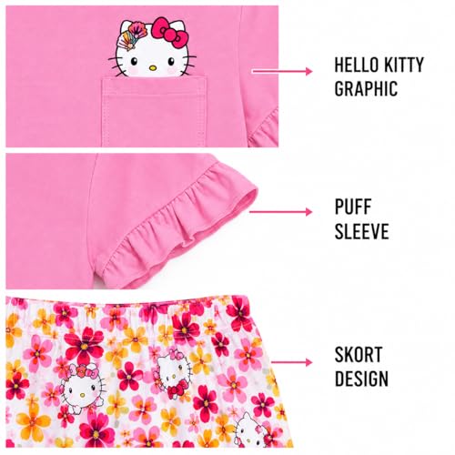 Image of Hello Kitty Girls Skort Set - 2 Piece Graphic Crewneck Top and Short Skort Cute Outfit Set (Sizes: 2T-12)