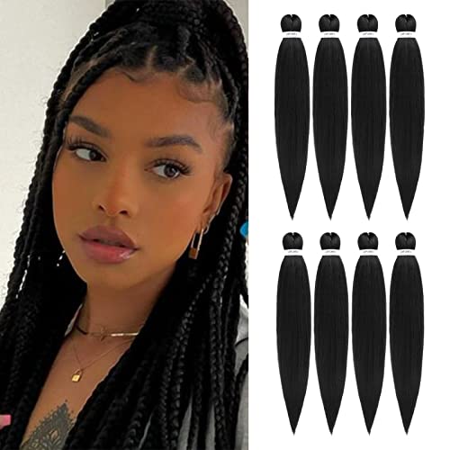 Difunee Pre-Stretched Braiding Hair - 16 Inch 8 Packs Medium Long Braiding Hair Yaki Texture Soft Crochet Braids, Natural Black Hot Water Setting Twist Synthetic Braiding Hair Extensions（16 Inch, 1B-8P) #TOP1