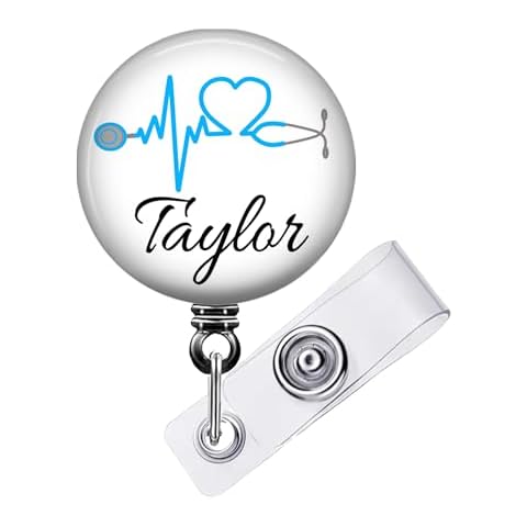 EKG Heart Stethoscope Badge Reel Personalized (10 Colors) Retractable ID Holder Extends 32 inches - You Customize Fonts, Design Size, Decorative Frame Cover