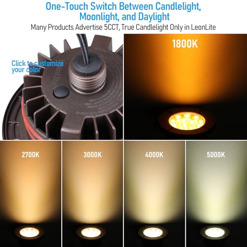 LEONLITE Dia. 4 Inch 5CCT Well Lights Landscape LED In Ground, 5 Color Temperature Selectable, 12-24V AC/DC CRI90 Low Voltage Outdoor Garden Landscaping, Aluminum Housing, Oil Rubbed Bronze, Pack of 6