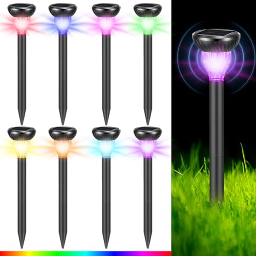 Mysora 8 Pack Solar Ultrasonic Animal Repellent with RGB Color-Changing Lights, 360° Sonic Pest Deterrent for Outdoor Lawn & Garden, Solar Powered Mole, Gopher & Snake Repellent Stakes