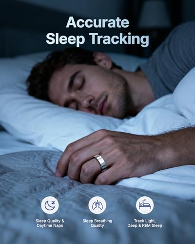 Image of Smart Ring for Women /Men, Fitness Tracker Ring with Call & Alarm Vibration, Heart Rate, Blood Oxygen, Sleep Tracker, Women Cycle Prediction, 5ATM Waterproof, No App Fees (Silver, 12)