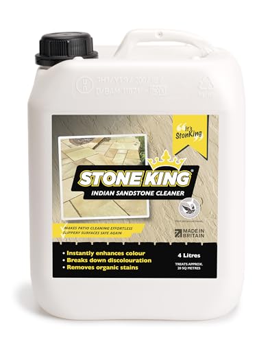 Indian Sandstone Patio Cleaner – Stone King, removes stubborn black stains and colour restorer. Green organic stains & spots – 4L