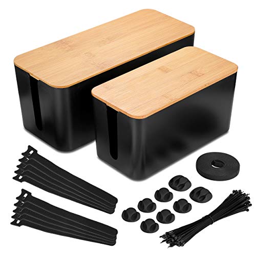 2 Pack Cable Management Box Set, Large & Medium Sizes, Organize & Hide Unsightly Cables/Cords/Wires & Power Strips in The Home or Office – Eliminate Cable Clutter