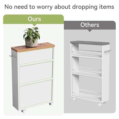 LITTLE TREE 4 Tier Rolling Cart with Wheels, 6.3 Inch Slim Storage Cart, Wooden Snack Cart with Narrow Shelf, White Laundry Room and Bathroom Organizer Shelves by LITTLE TREE - Image 2
