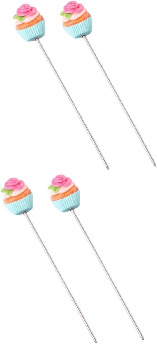 Four Zerodeko Stainless Steel Cake Tester Needles with decorative cupcake tops