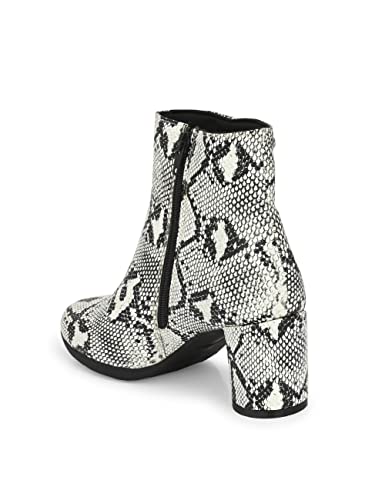 Image of Delize Off White and Grey Women, Reptile Print Leather, mid Heel Plain Ankle Boots