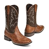 Grakihily Cowboy Boots For Men with Wide Square Toe Western Retro Boot Durable Classic Fashionable Embroidered Country Pull On Slip Resistant Boots