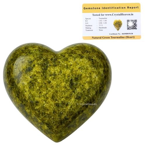 Image of Crystal Heaven Certified Green Tourmaline In Matrix Heart Palm Pebbles Stones Anxiety Stress Relief Massage - Aaa Grade Original Healing Gemstone Agate Heart Palm Stone Yoga Meditation Spiritual