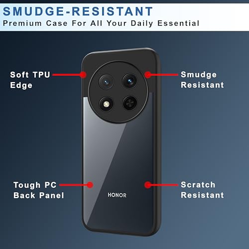 Image of CEDO Backcover for Huawei Honor X9c (5G) | Camera Protection Bump Shockproof Edge | Ultra Hybrid Transparent Acrylic Clear TPU+PC Hard Backcase Cover (Black)