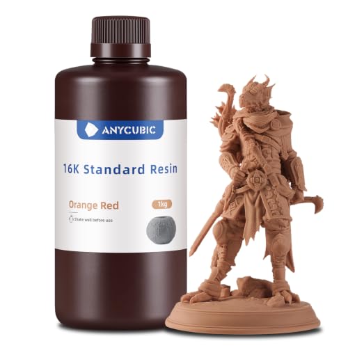 Image of ANYCUBIC 16K 3D Printer Resin, Superior Precision & Low Shrinkage 3D Resin with Matte Finish, High Hardness, Low Odor, 405nm UV Resin for LCD DLP 3D Printers (Orange Red, 1kg)