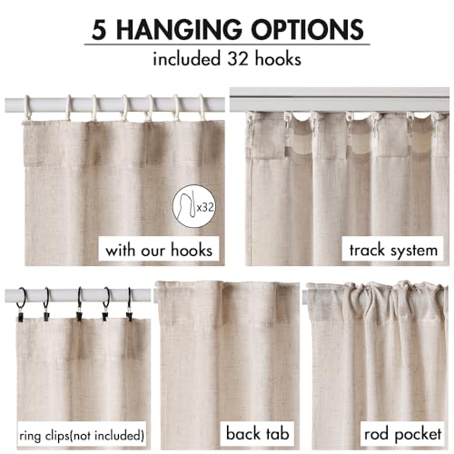 MIULEE Natural Linen Curtains 105 Inches Long 2 Panels, Pinch Pleated Back Tab Soft Thick Linen Textured Window Drapes for Bedroom Living Room Semi Sheer Light Filtering Neutral Farmhouse Cream Ivory by MIULEE - Image 6
