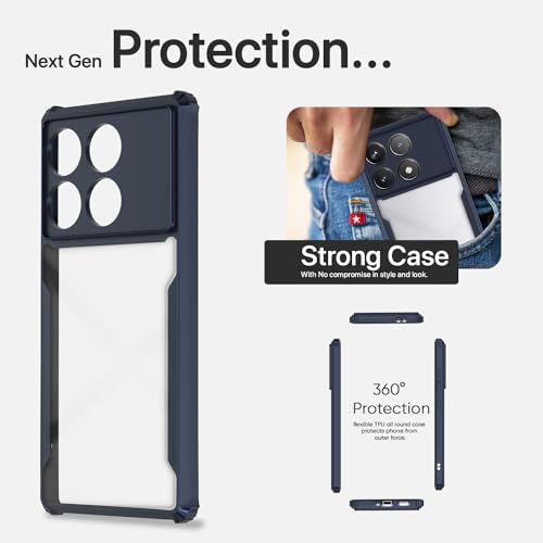 Image of Pikkme Poco F6 Pro 5G Back Cover | Crystal Clear Transparent Back | Ultra Hyrbid | Full Camera Protection | Raised Edge | Bumper Back Case (Blue)