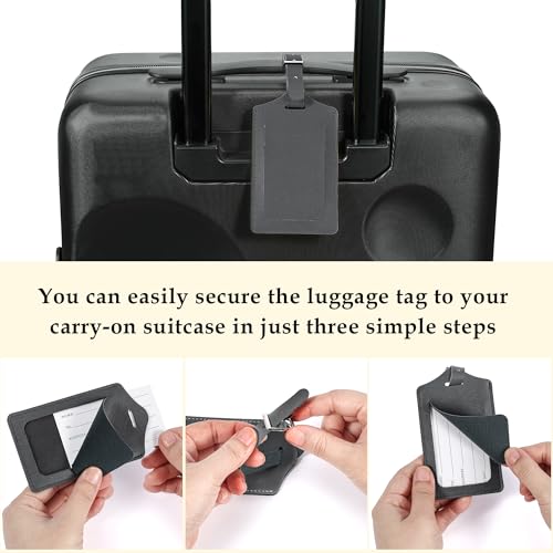 Image of Travelambo 4 Pack Leather Luggage Tags for Suitcases Travel Labels (Deep Grey)