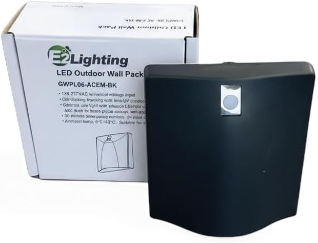 E2 LIGHTING Mini Wall Pack Outdoor Emergency Lights, P65, Battery Backup 90mins Power, Photocell Sensor, Wet Resistant, LED Emergency Backup Lighting for Business and Home (Black) (20, Watts)