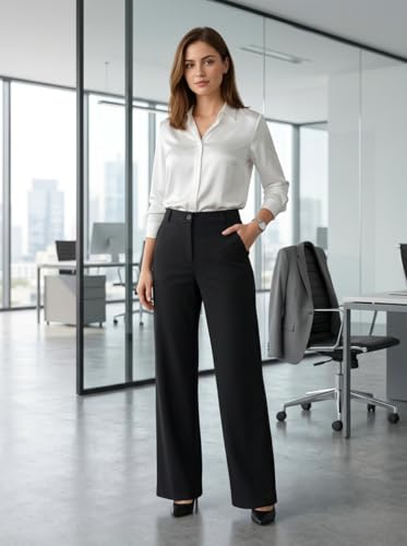 Image of Women's Formal Trousers | Stretch & Regular Fabric Options | Straight Fit Office Wear Pants with Pockets | Casual Trouser for Womens