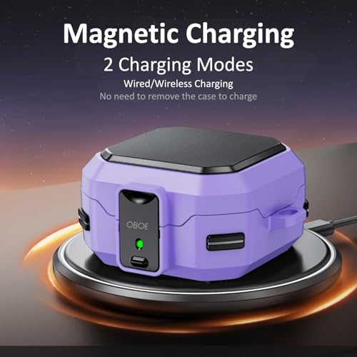 Image of Oboe Tough Case 'Compatible with' Samsung Galaxy Buds 4 & 4 Pro Case with Secure Lock Clip & Keyring (Lavender Purple) [Buds & ChargingCase NOT Included]